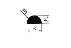 POL KRUH EPDM 70°ShA - Gumový profil 20x10 mm, pol kruh R = 10mm