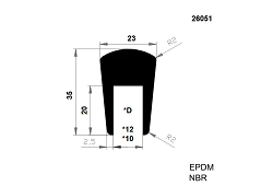 PROFIL TVAR U NBR, EPDM 70°Sh, 23 x 35mm - Kompaktný profil z gumy NBR alebo EPDM