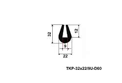 PROFIL TVAR U EPDM 60°ShA 26063 - Tvar "U" 32x22/9mm, guma EPDM, -40°C/+100°C