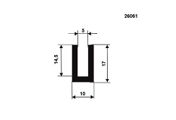 PROFIL TVAR U EPDM 60°ShA 26061 - Tvar "U" 17x10/5mm, guma EPDM, -40°C/+100°C