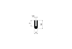 PROFIL TVAR U EPDM 70°ShA - Tvar "U" 10x4/1,5mm, guma EPDM, -40°C/+100°C