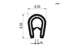 PIRELI-U PVC 17.0076 - Profil s kovovou výstužou, čelný 6x8 mm (-25°/+70°C), plech 1 - 2 mm