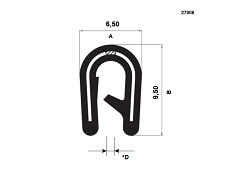 PIRELI-U PVC 17.0306 - Profil s kovovou výstužou, čelný 6,5 x 9,5 mm, (-25°/+70°C) plech 1 - 2 mm