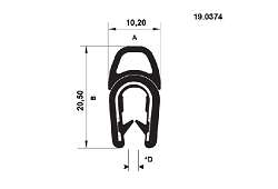 PROFIL U-PIRELI 19.0374 - Profil s kovovou výstužou a horným tes. PVC/EPDM -25/+70°C, pre plech 1-4 mm